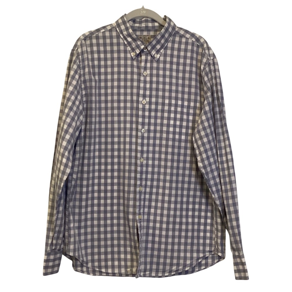 J.Crew Mens Shirt Gingham Button‎ Down Shirt Blue White Long Sleeve- Large